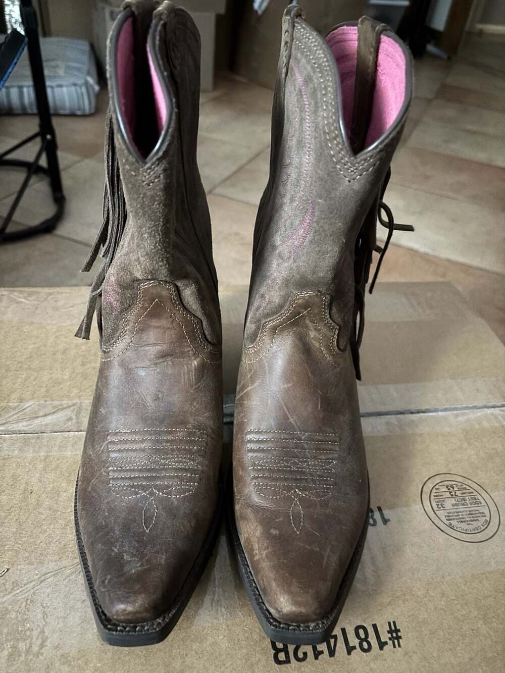 Ariat Western Boots Brown Leather Fringe Size 5.5Y